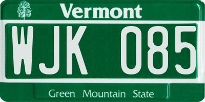 VT license plate WJK085