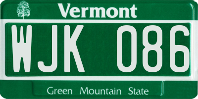 VT license plate WJK086