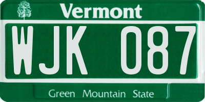 VT license plate WJK087