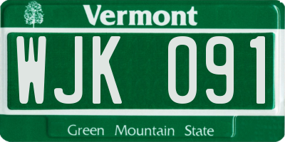 VT license plate WJK091