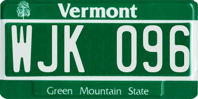 VT license plate WJK096