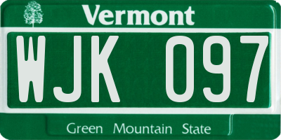 VT license plate WJK097