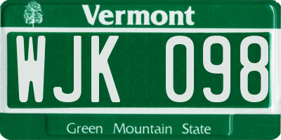 VT license plate WJK098