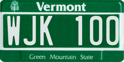 VT license plate WJK100