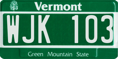 VT license plate WJK103