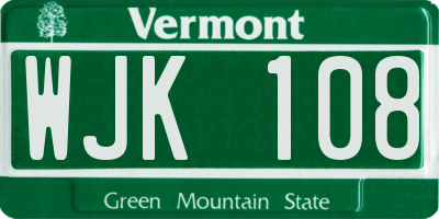VT license plate WJK108
