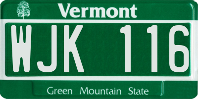 VT license plate WJK116