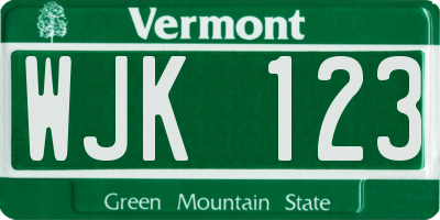 VT license plate WJK123