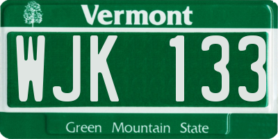 VT license plate WJK133