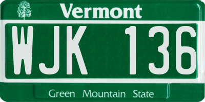 VT license plate WJK136