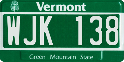 VT license plate WJK138