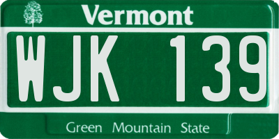 VT license plate WJK139