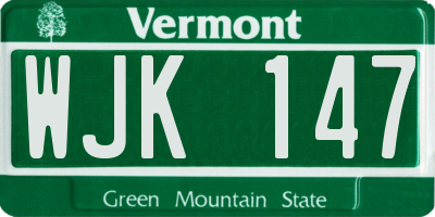 VT license plate WJK147