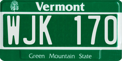 VT license plate WJK170