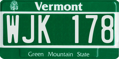 VT license plate WJK178
