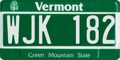 VT license plate WJK182