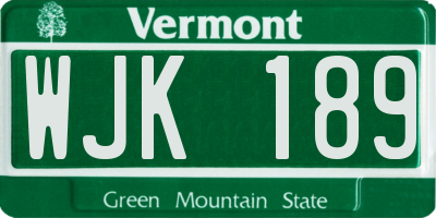 VT license plate WJK189