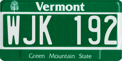 VT license plate WJK192