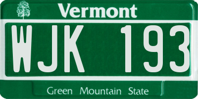 VT license plate WJK193