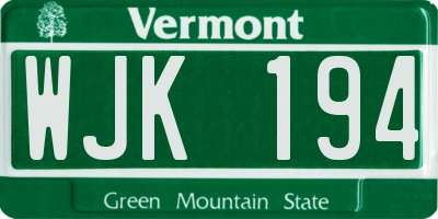 VT license plate WJK194