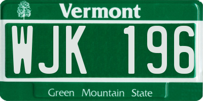 VT license plate WJK196