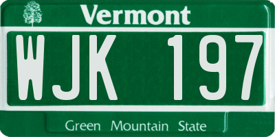 VT license plate WJK197