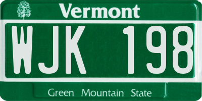 VT license plate WJK198