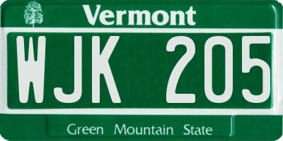 VT license plate WJK205