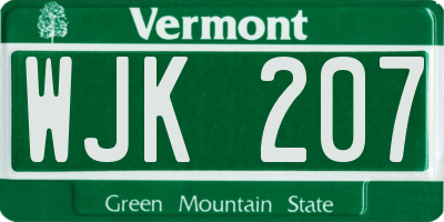 VT license plate WJK207