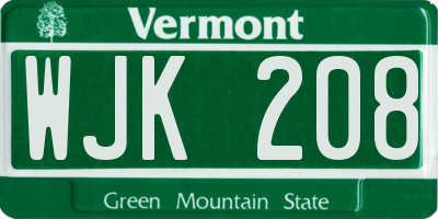 VT license plate WJK208