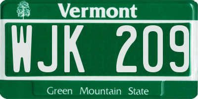 VT license plate WJK209