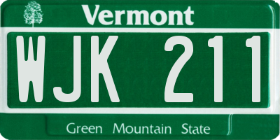 VT license plate WJK211