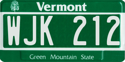 VT license plate WJK212