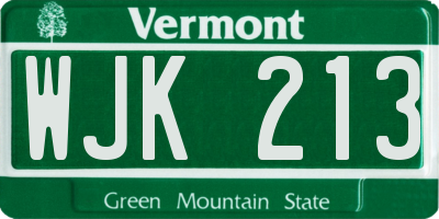 VT license plate WJK213