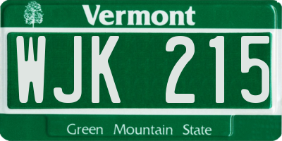 VT license plate WJK215