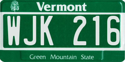 VT license plate WJK216