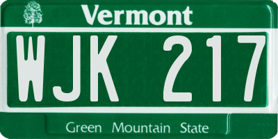 VT license plate WJK217