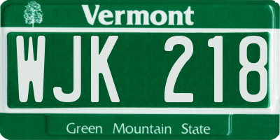 VT license plate WJK218