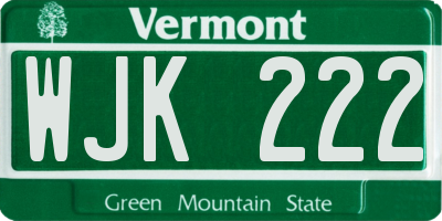 VT license plate WJK222