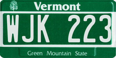 VT license plate WJK223