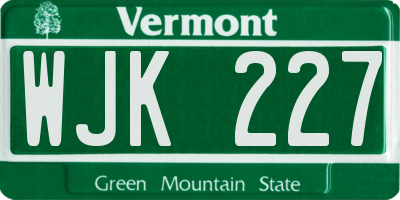 VT license plate WJK227