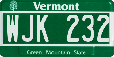 VT license plate WJK232