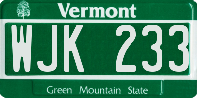 VT license plate WJK233