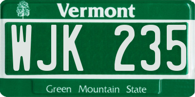 VT license plate WJK235