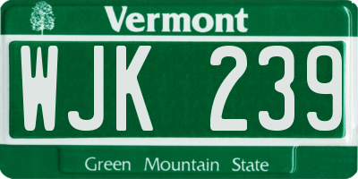 VT license plate WJK239