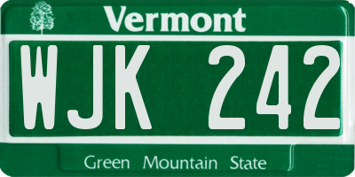 VT license plate WJK242