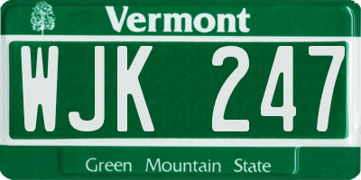 VT license plate WJK247