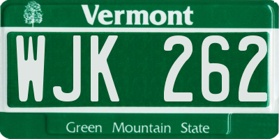 VT license plate WJK262
