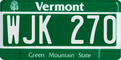 VT license plate WJK270