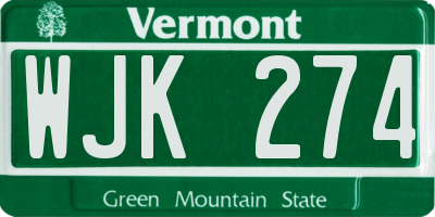 VT license plate WJK274